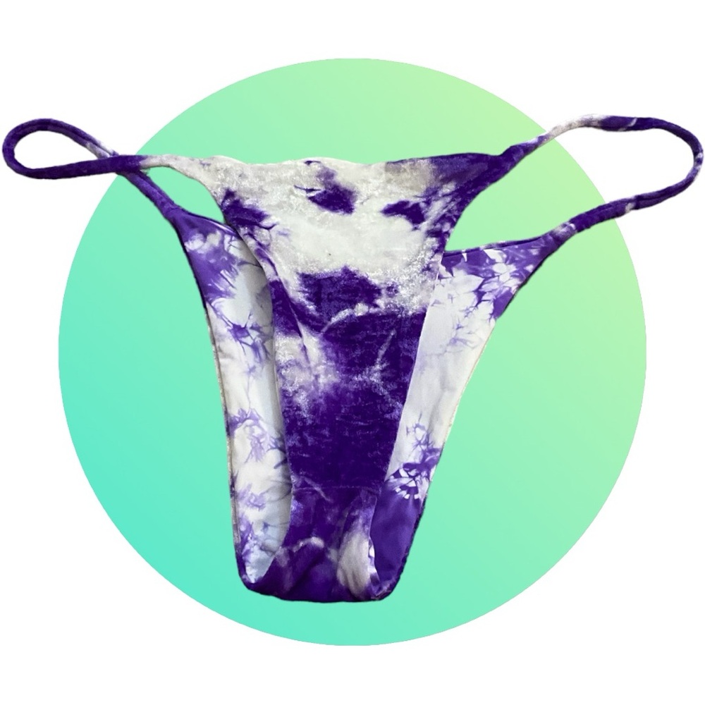 Frankies bikini crushed velvet thong bottom purple and white sz L never worn